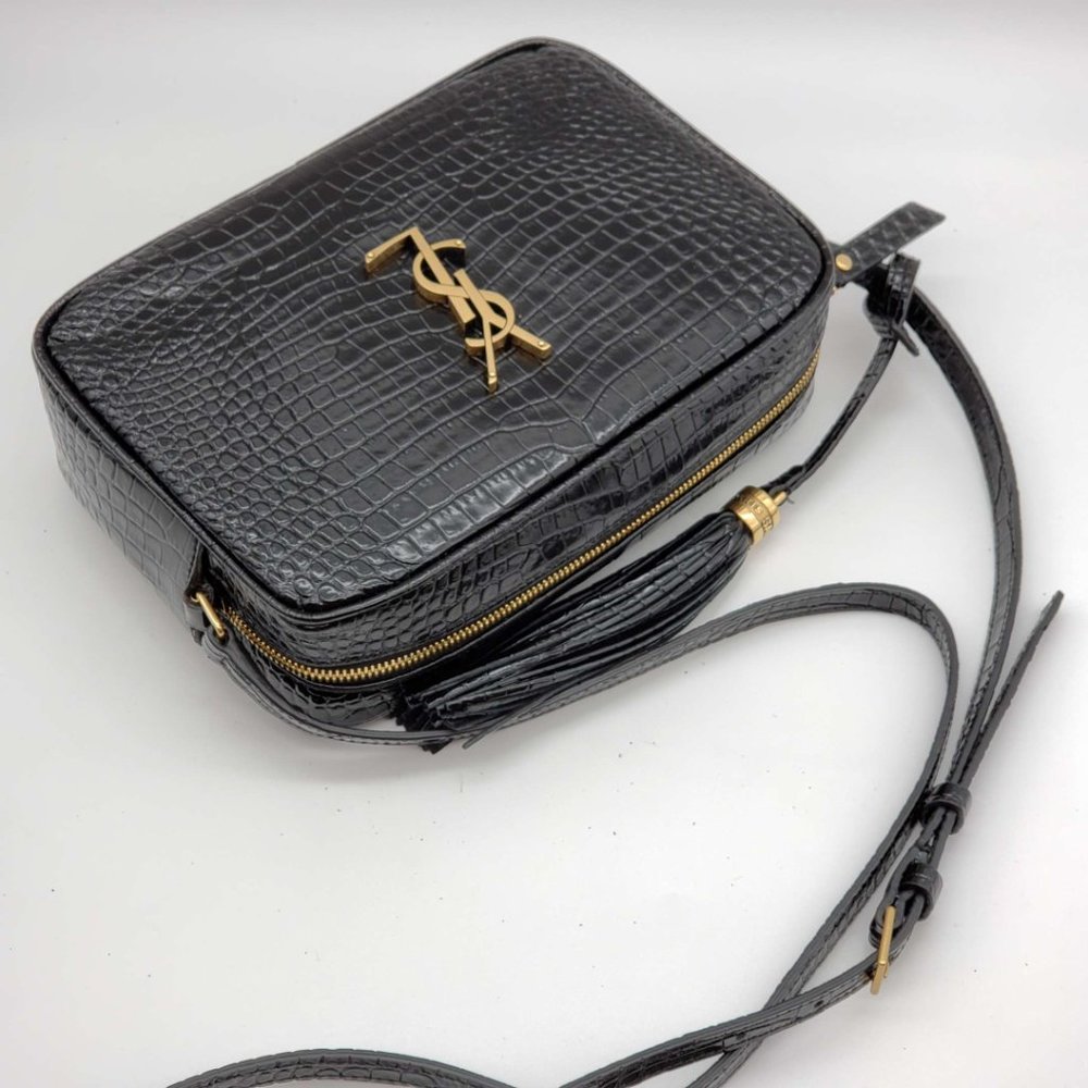 100% Authentic YSL Lou Camera Bag Embossed in Crododile Shiny Black Leather  Bag - Picture 6 of 12